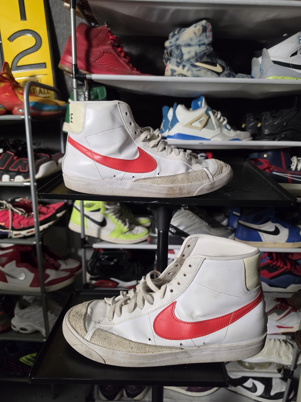 🔥 Nike White High-Top Sneakers Scarlet Red Orange Men Size 10 Swoosh